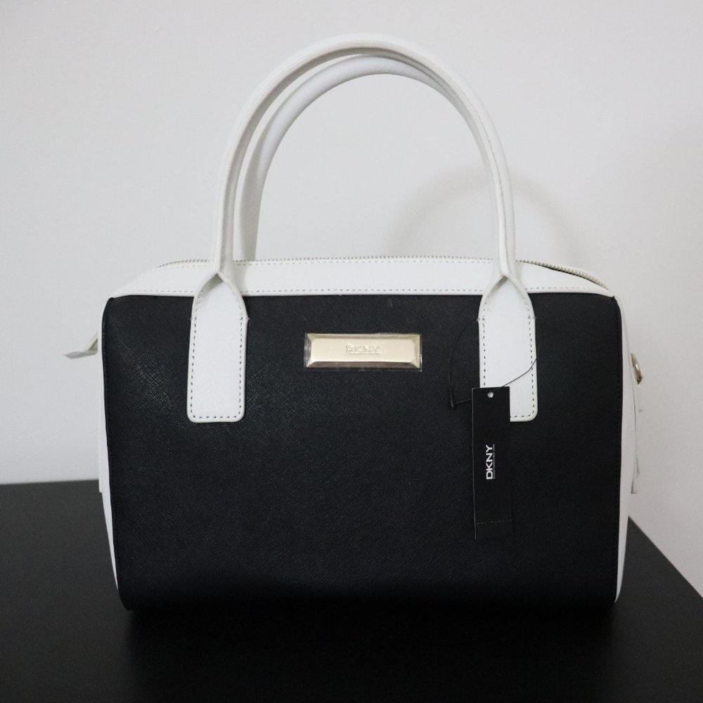 DKNY Saffiano Leather Satchel black/white